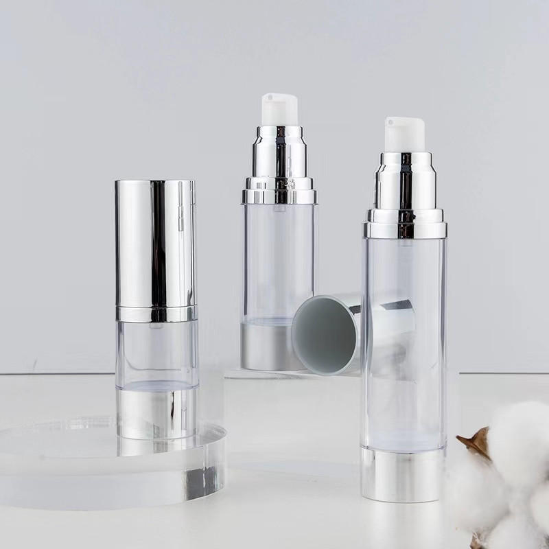 Luxury Skincare Bottles - Botella de vacío plateada brillante/mate, bomba